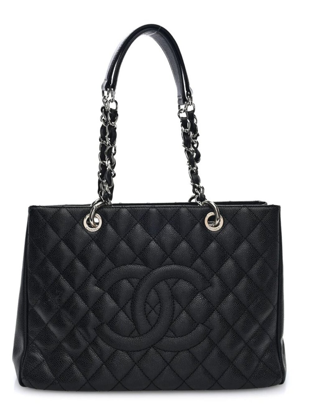 Chanel Caviar Quilted Grand Shopping Tote GST Black Shoulder Bag CC